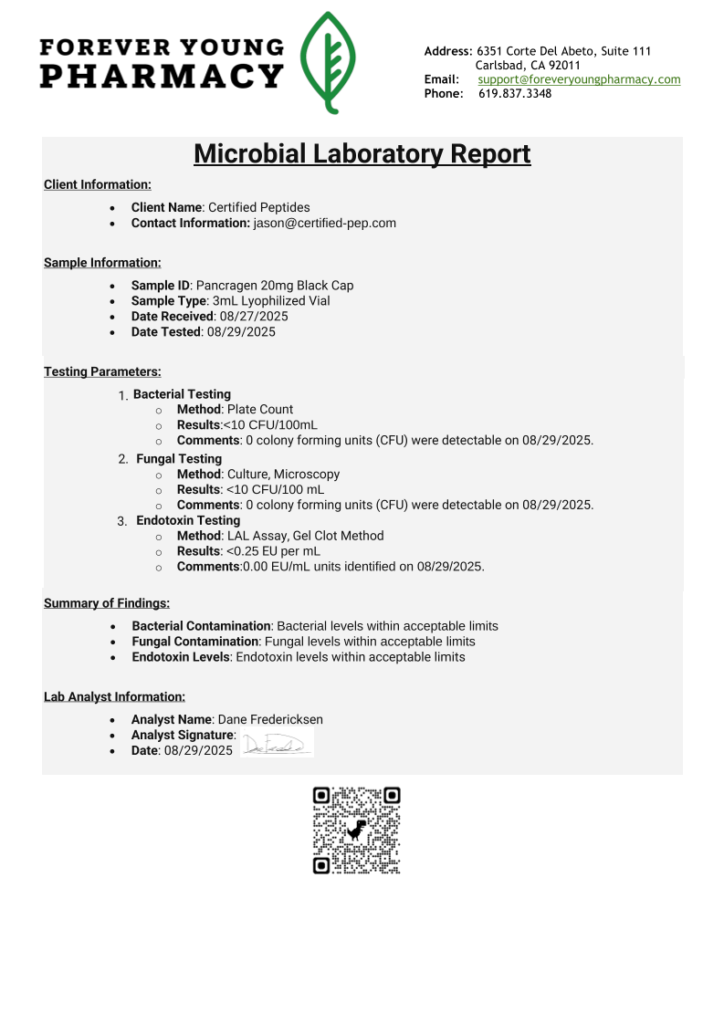 ContaminantLaboratoryReport-Pancragen20mgBlack-CertifiedPeptides-08.29.2025