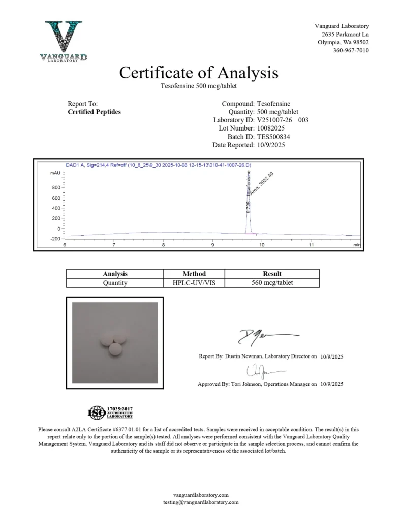 ContaminantLaboratoryReport-TesofensineTRed-CertifiedPeptides-10.09.2025